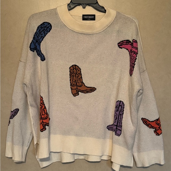 The Refinery Sweaters - Women's Boot Pattern Sweater - Cream Multicolor